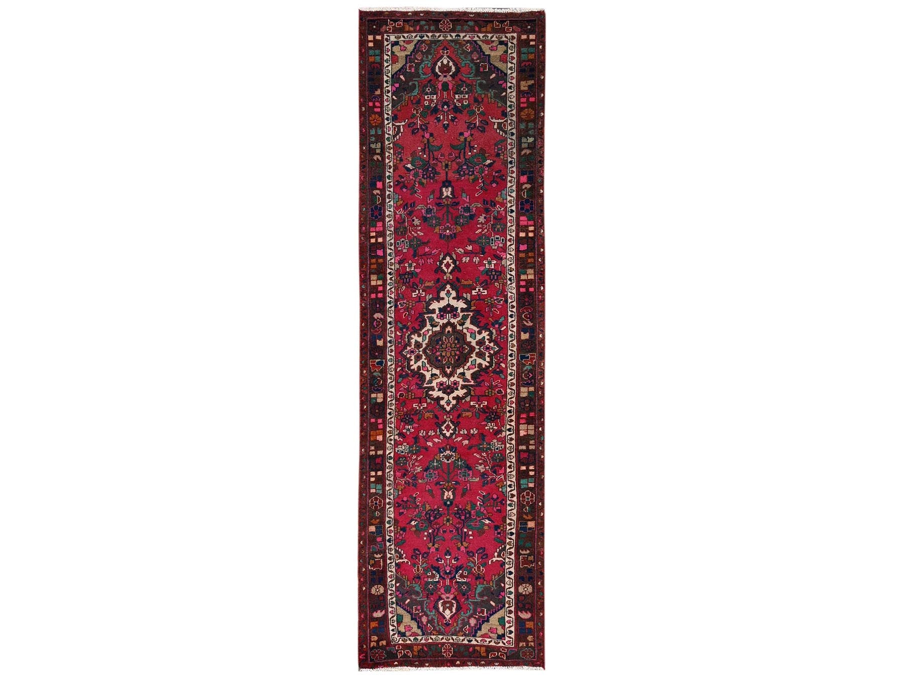 Vintage hand-knotted wool runner in Red & Brown, 2'7" x 9'8" — SKU O02198