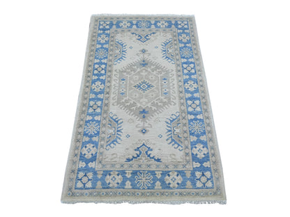 Kazak Kazak hand-knotted wool rug in Ivory & Blue, 3' x 4'10" — SKU O021990