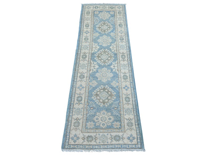 Blue 2'0" x 6'1" Kazak Hand knotted Wool Rug - Sku: O021991