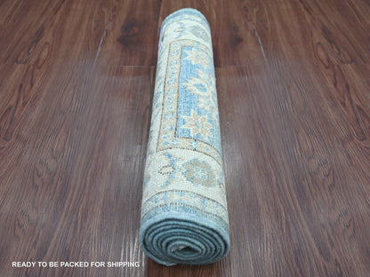 Blue 2'0" x 6'1" Kazak Hand knotted Wool Rug - Sku: O021991