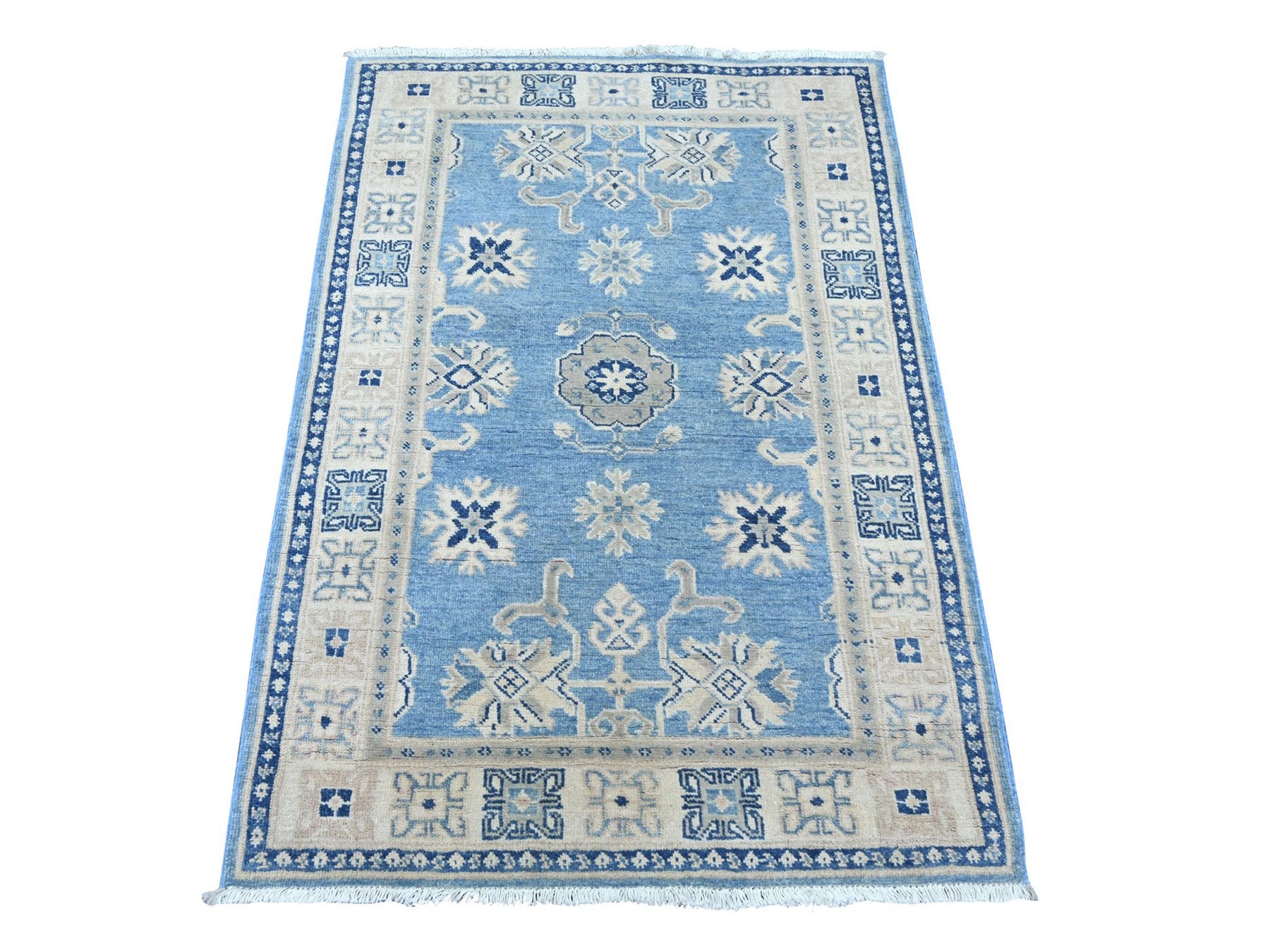 Blue 3'3" x 4'8" Kazak Hand knotted Wool Rug - Sku: O021993