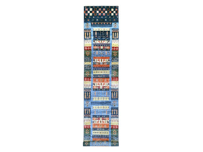 Gabbeh Tribal & Geometric hand-knotted wool runner in Blue, 2'8" x 16' — SKU O021996