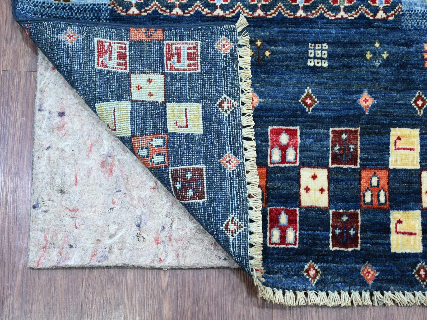Gabbeh Tribal & Geometric hand-knotted wool runner in Blue, 2'8" x 16' — SKU O021996 (view 2)