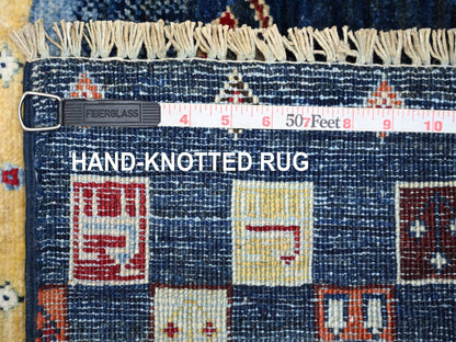 Blue 2'8" x 16'0" Tribal & Geometric Hand knotted Wool Rug - Sku: O021996