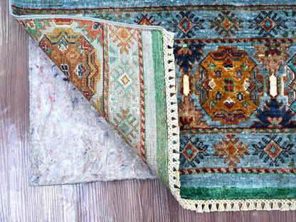 Blue 2'7" x 3'11" Tribal & Geometric Hand knotted Wool Rug - Sku: O021998
