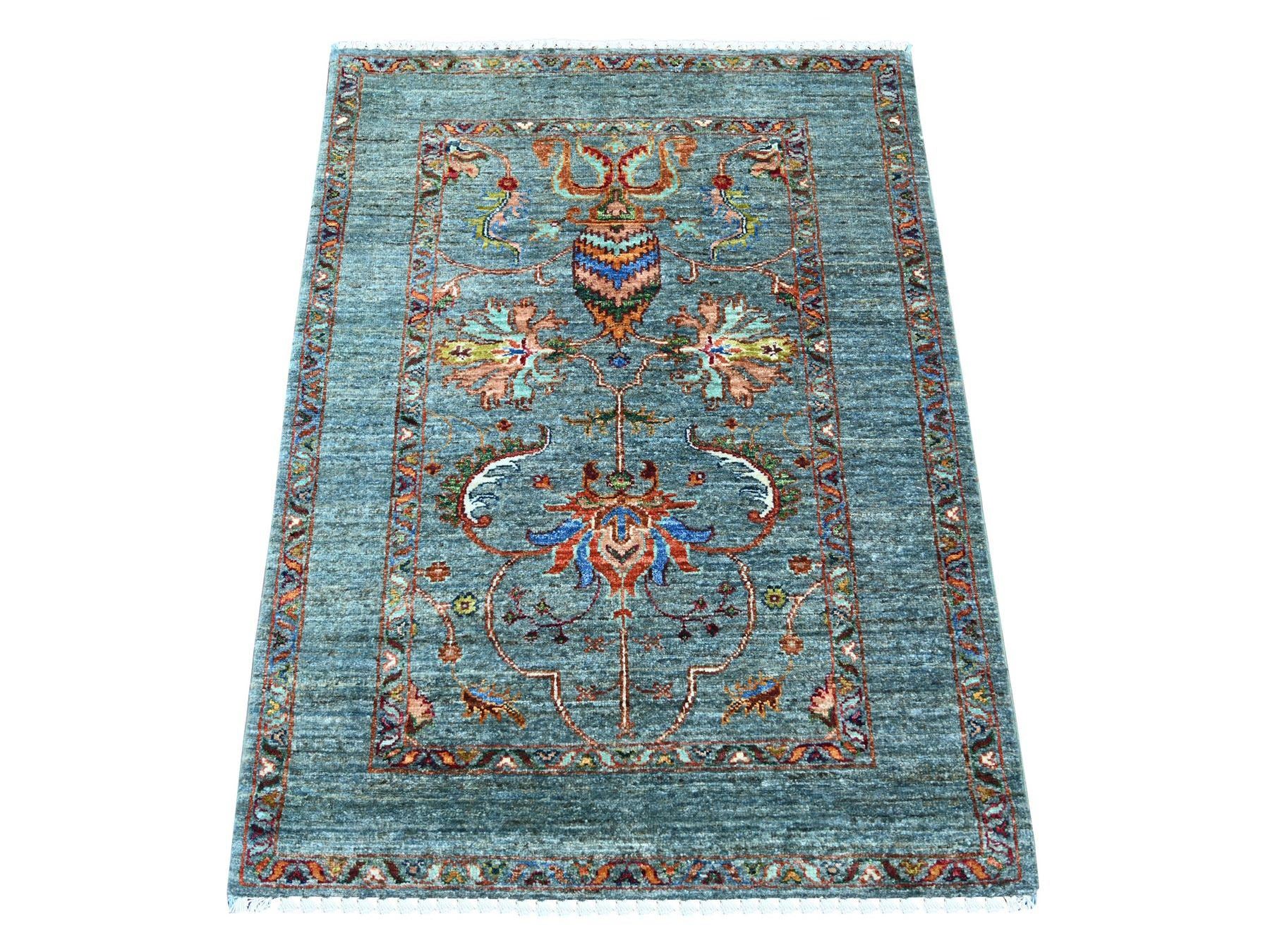 Blue 2'9" x 3'11" Tribal & Geometric Hand knotted Wool Rug - Sku: O021999
