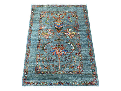 Blue 2'9" x 3'11" Tribal & Geometric Hand knotted Wool Rug - Sku: O021999