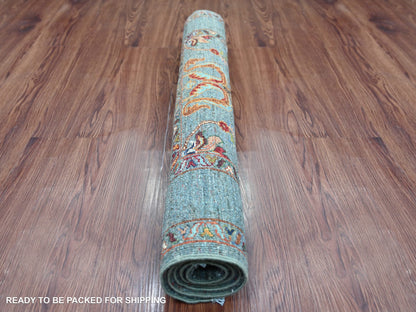 Blue 2'9" x 3'11" Tribal & Geometric Hand knotted Wool Rug - Sku: O021999