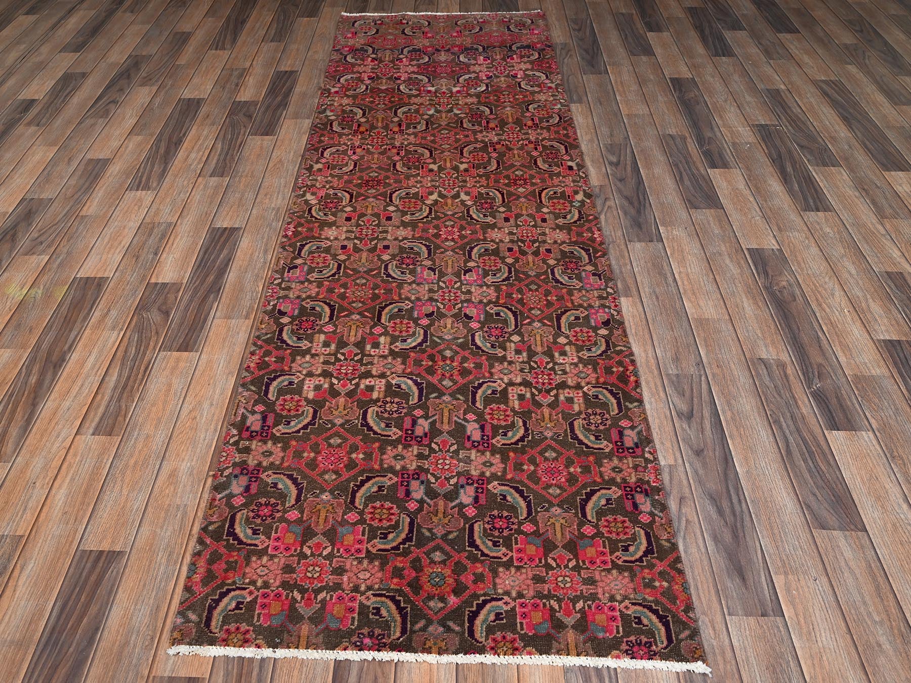 Brown 2'9" x 8'8" Vintage Hand knotted Wool Rug - Sku: O02199