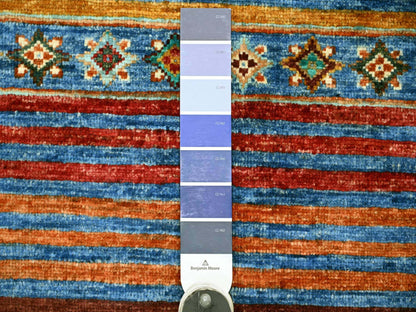 Blue 2'10" x 3'10" Tribal & Geometric Hand knotted Wool Rug - Sku: O022001