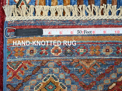 Blue 2'10" x 3'10" Tribal & Geometric Hand knotted Wool Rug - Sku: O022001
