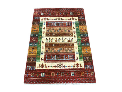 Gabbeh Tribal & Geometric hand-knotted wool rug in Red, 2'11" x 4'1" — SKU O022002
