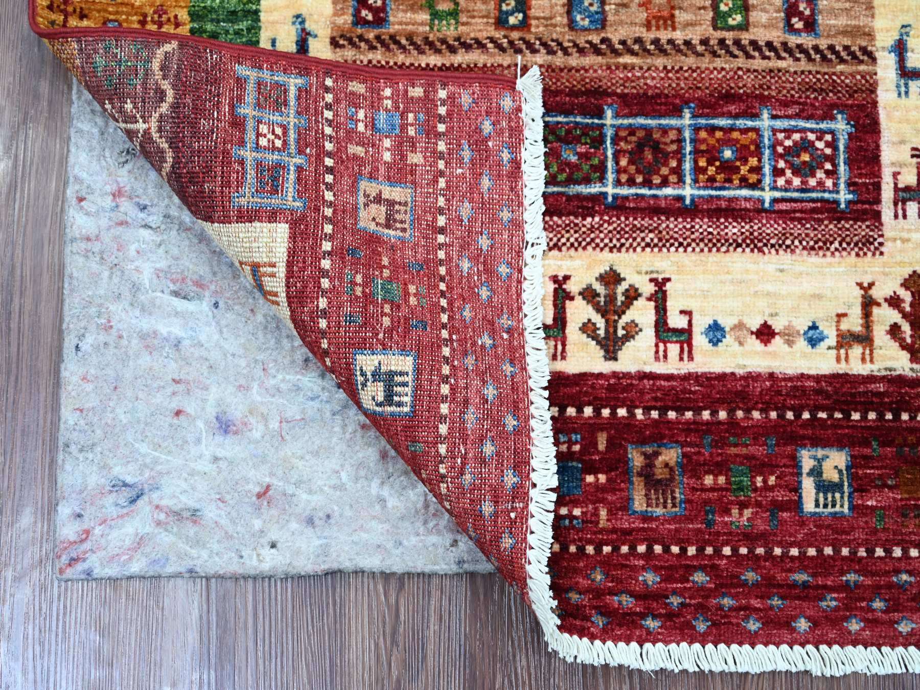 Gabbeh Tribal & Geometric hand-knotted wool rug in Red, 2'11" x 4'1" — SKU O022002 (view 2)