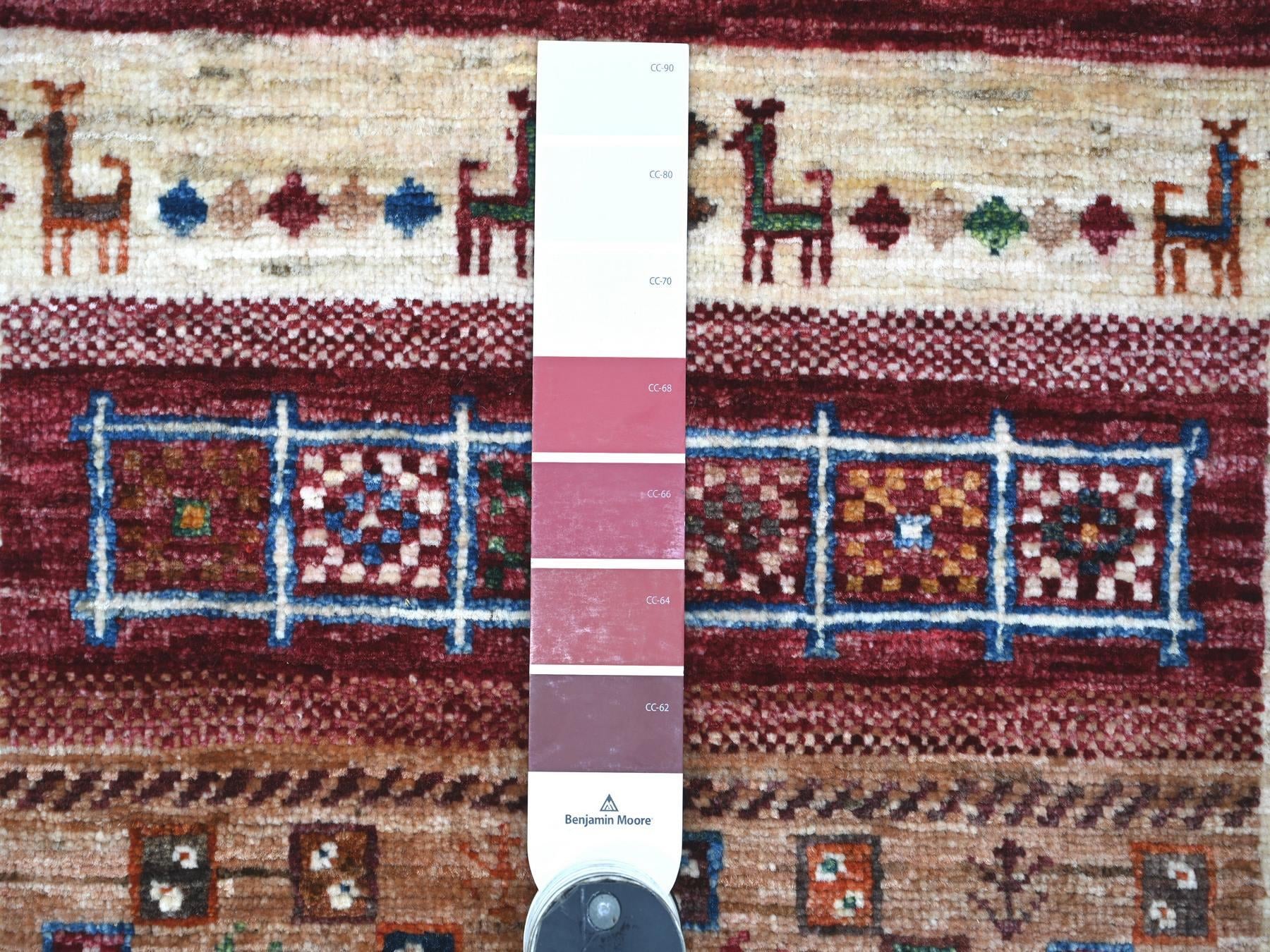 Gabbeh Tribal & Geometric hand-knotted wool rug in Red, 2'11" x 4'1" — SKU O022002 (view 3)