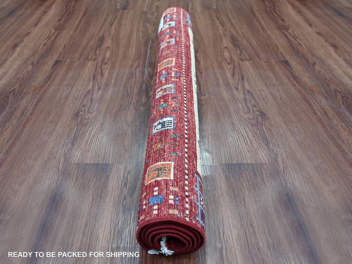 Gabbeh Tribal & Geometric hand-knotted wool rug in Red, 2'11" x 4'1" — SKU O022002 (view 4)