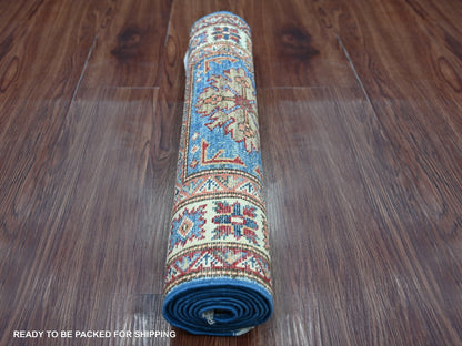 Blue 2'0" x 5'11" Tribal & Geometric Hand knotted Wool Rug - Sku: O022006
