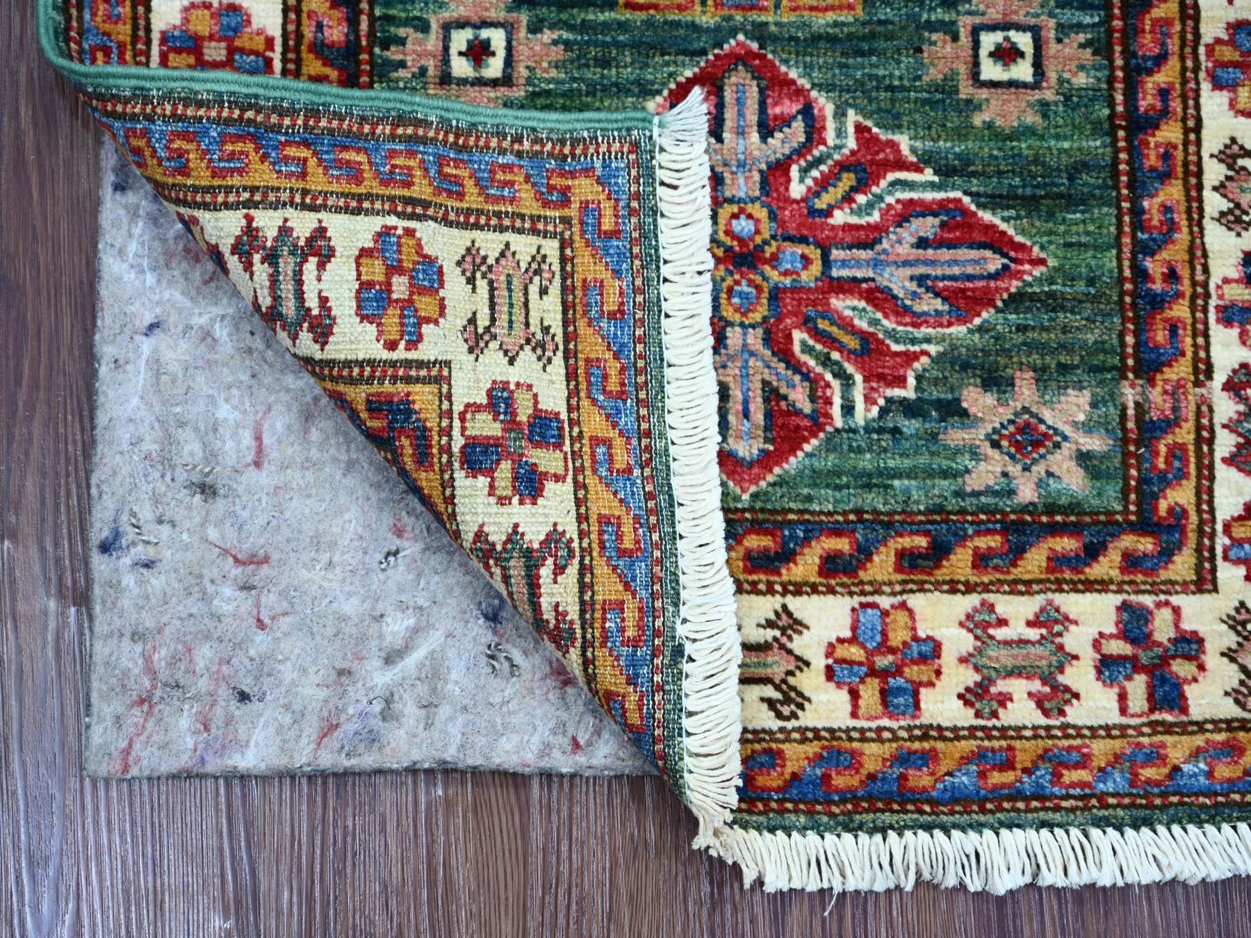 Green 2'0" x 5'8" Tribal & Geometric Hand knotted Wool Rug - Sku: O022007