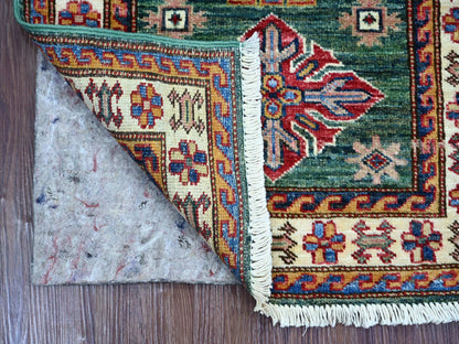 Green 2'0" x 5'8" Tribal & Geometric Hand knotted Wool Rug - Sku: O022007