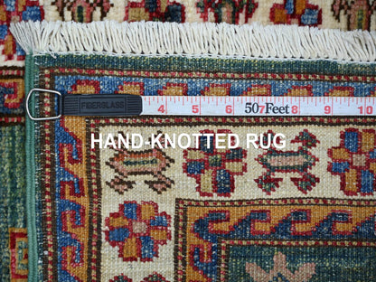 Green 2'0" x 5'8" Tribal & Geometric Hand knotted Wool Rug - Sku: O022007