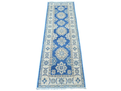 Blue 2'0" x 5'8" Kazak Hand knotted Wool Rug - Sku: O022008