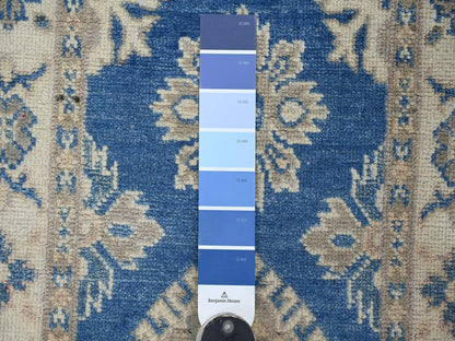 Blue 2'0" x 5'8" Kazak Hand knotted Wool Rug - Sku: O022008