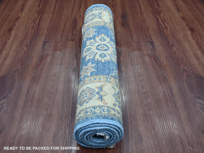 Blue 2'0" x 5'8" Kazak Hand knotted Wool Rug - Sku: O022008
