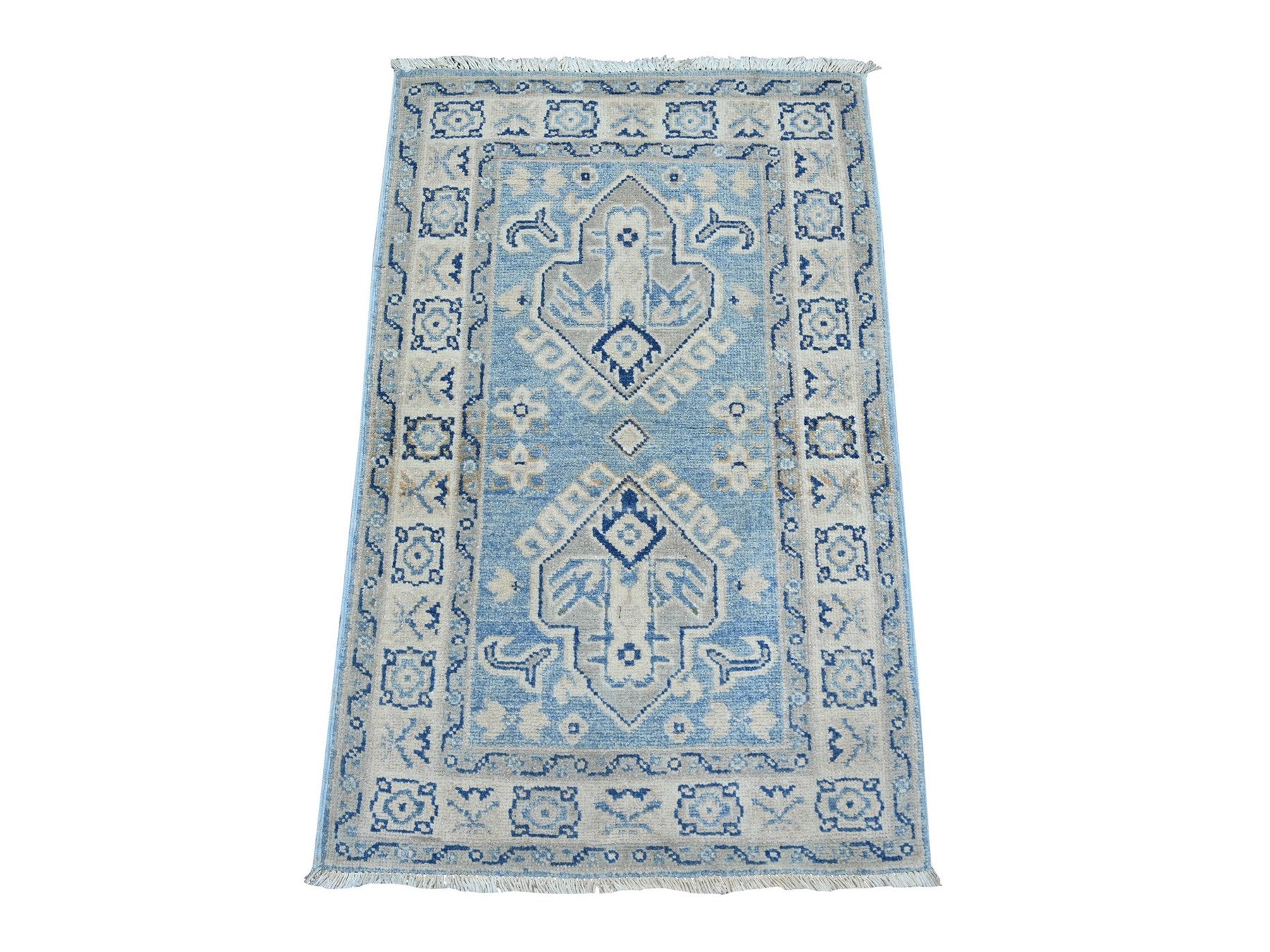 Blue 1'11" x 2'11" Kazak Hand knotted Wool Rug - Sku: O022009