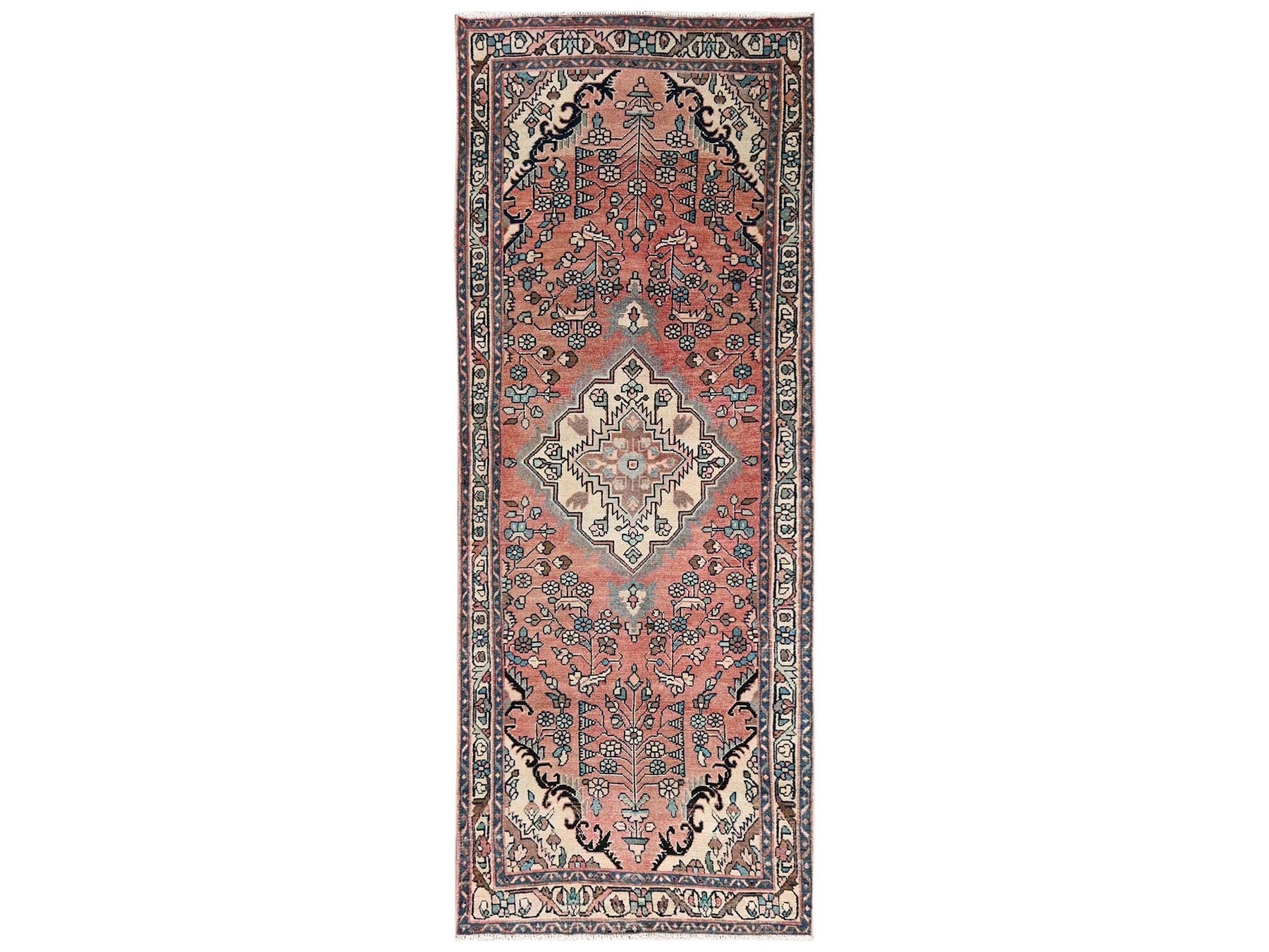Malayer Vintage hand-knotted wool runner in Red & Ivory, 3'3" x 8'9" — SKU O02200