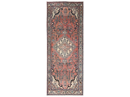 Malayer Vintage hand-knotted wool runner in Red & Ivory, 3'3" x 8'9" — SKU O02200