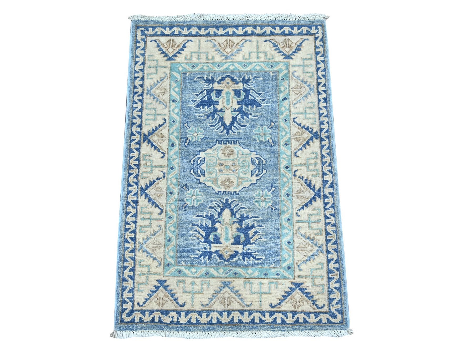Blue 1'10" x 2'9" Kazak Hand knotted Wool Rug - Sku: O022011