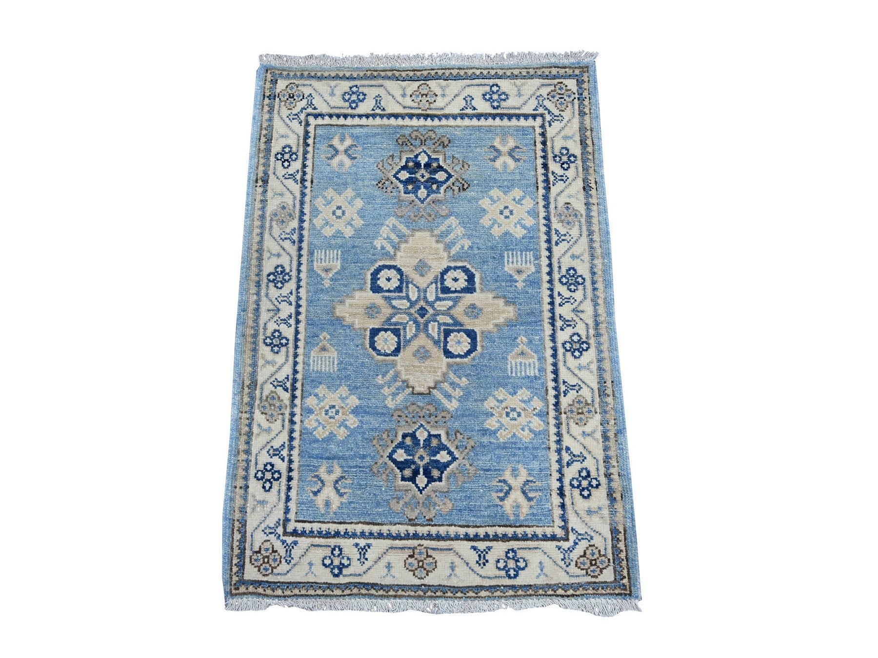 Blue 1'11" x 2'10" Kazak Hand knotted Wool Rug - Sku: O022014