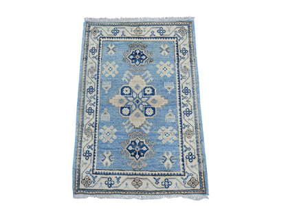 Blue 1'11" x 2'10" Kazak Hand knotted Wool Rug - Sku: O022014