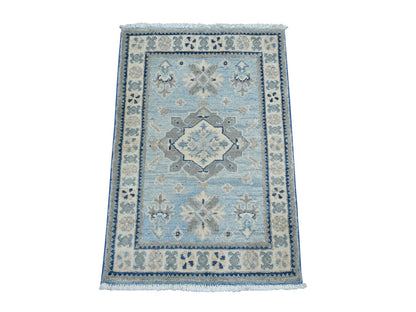 Blue 2'0" x 2'11" Kazak Hand knotted Wool Rug - Sku: O022016