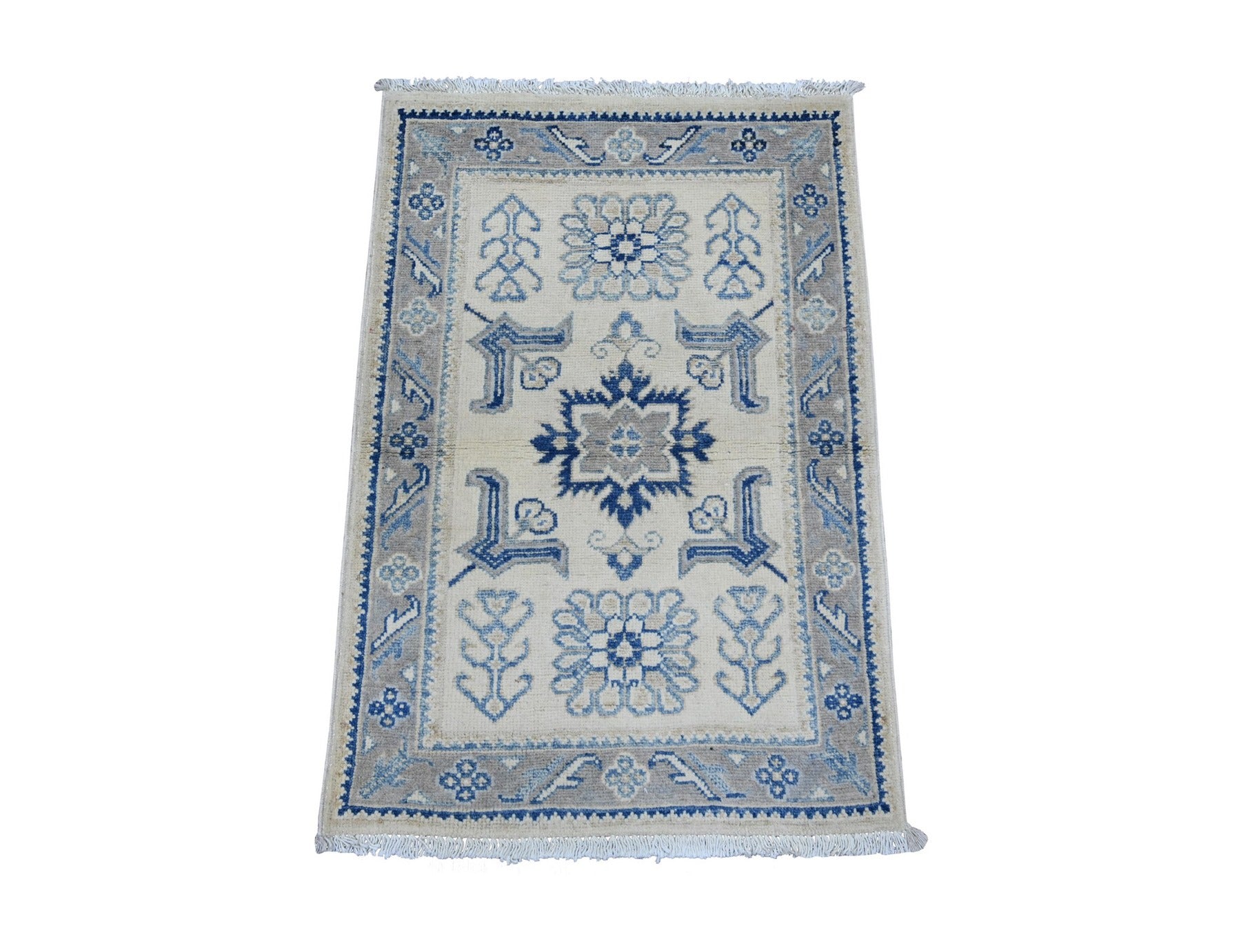 Kazak Kazak hand-knotted wool rug in Ivory & Gray, 1'10" x 2'9" — SKU O022018