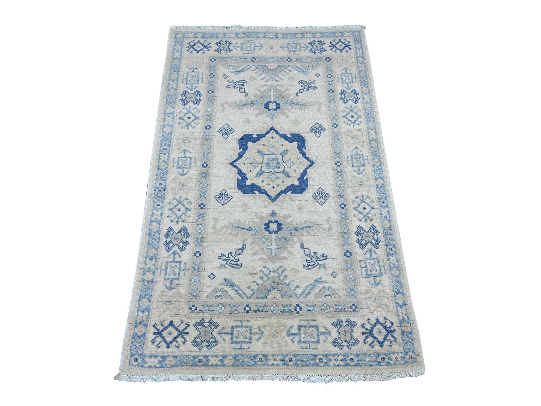 Kazak Kazak hand-knotted wool rug in Ivory, 2'11" x 4'9" — SKU O022019