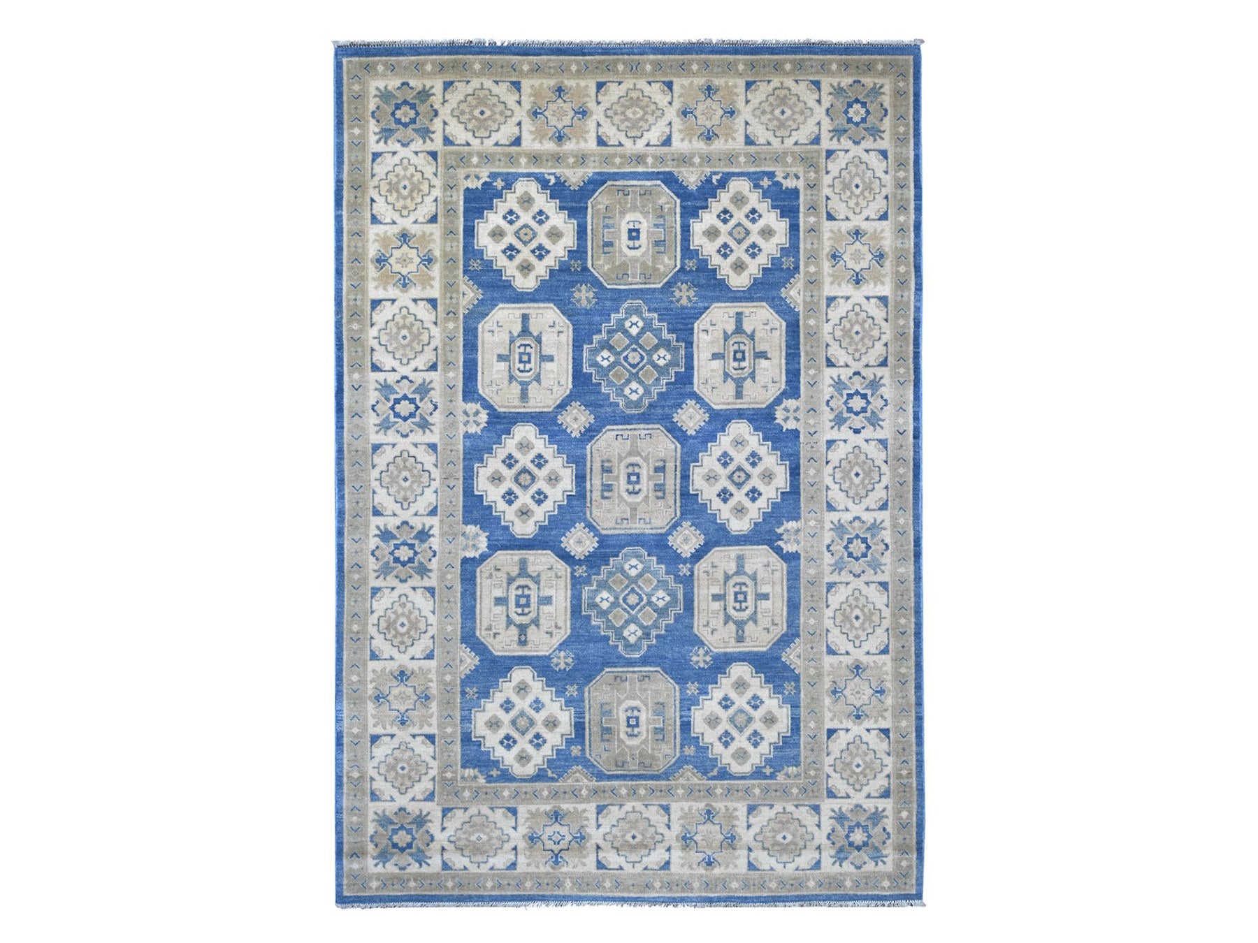 Blue 5'10" x 8'8" Kazak Hand knotted Wool Rug - Sku: O022022