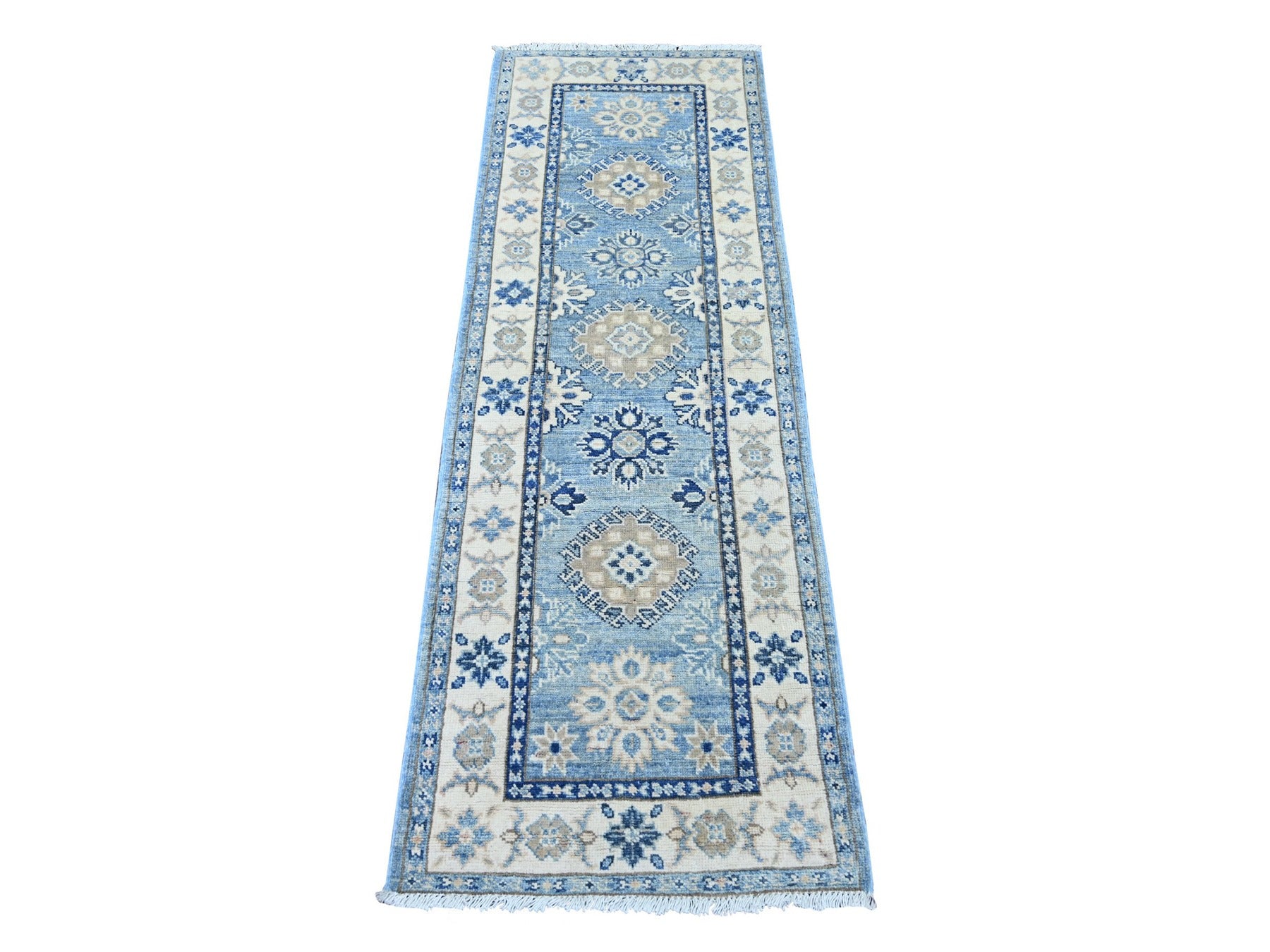 Blue 2'1" x 6'0" Kazak Hand knotted Wool Rug - Sku: O022023
