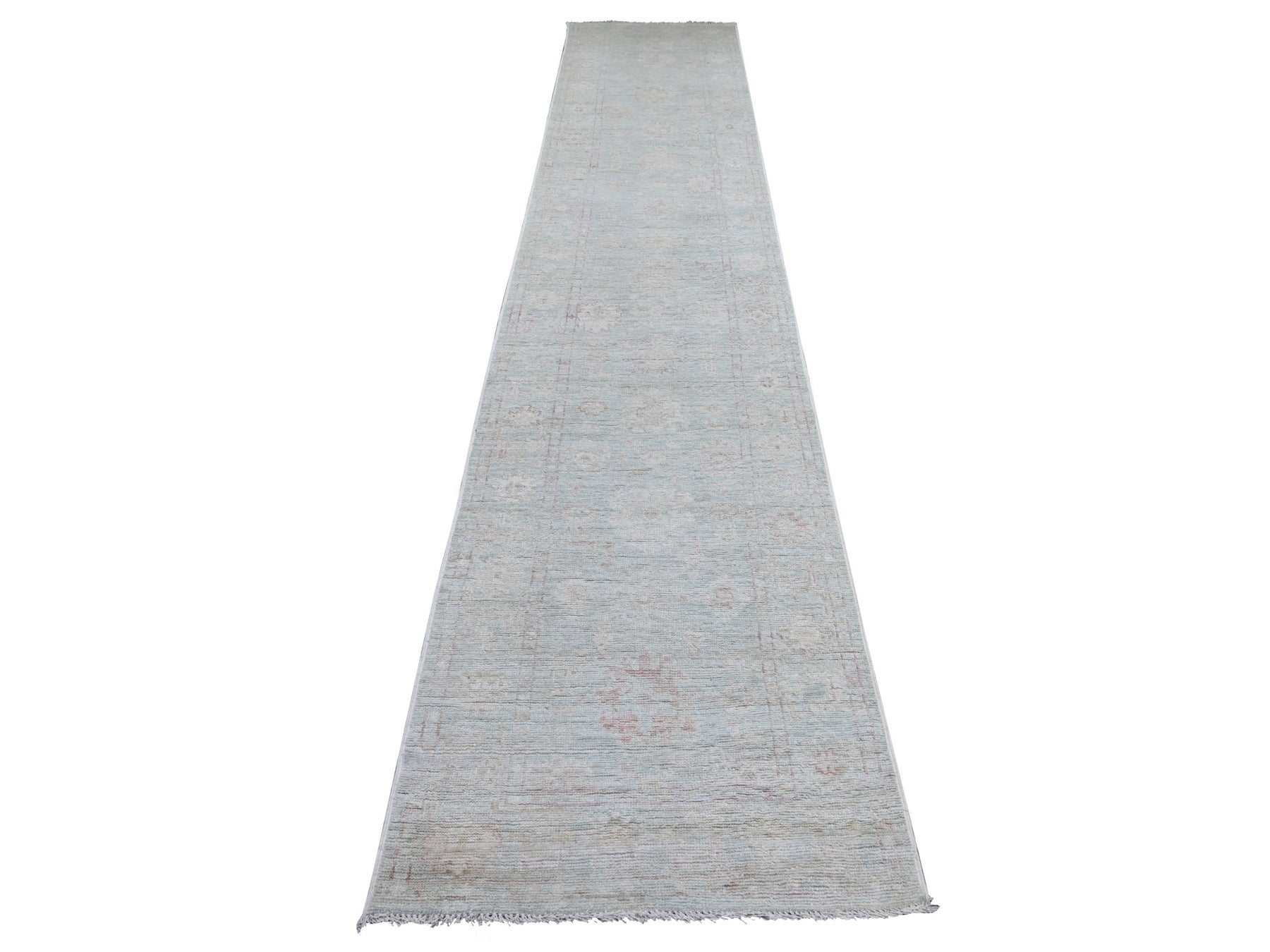 Blue 2'8" x 13'8" Oushak And Peshawar Hand knotted Wool Rug - Sku: O022024