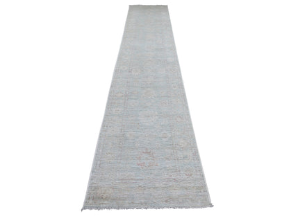 Blue 2'8" x 13'8" Oushak And Peshawar Hand knotted Wool Rug - Sku: O022024