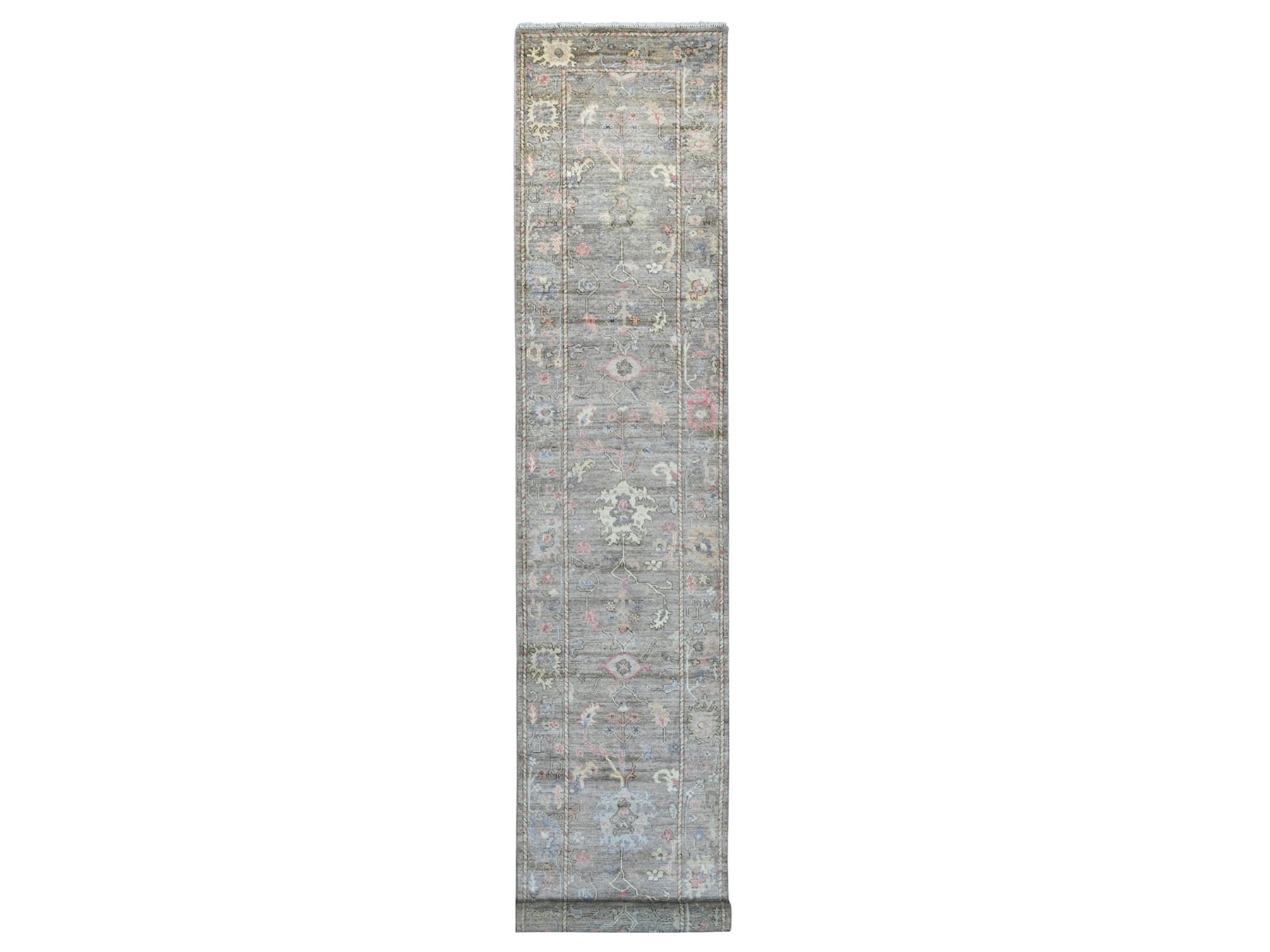 Brown 2'10" x 17'0" Oushak And Peshawar Hand knotted Wool Rug - Sku: O022025