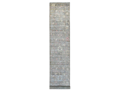 Brown 2'10" x 17'0" Oushak And Peshawar Hand knotted Wool Rug - Sku: O022025