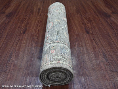 Brown 2'10" x 17'0" Oushak And Peshawar Hand knotted Wool Rug - Sku: O022025