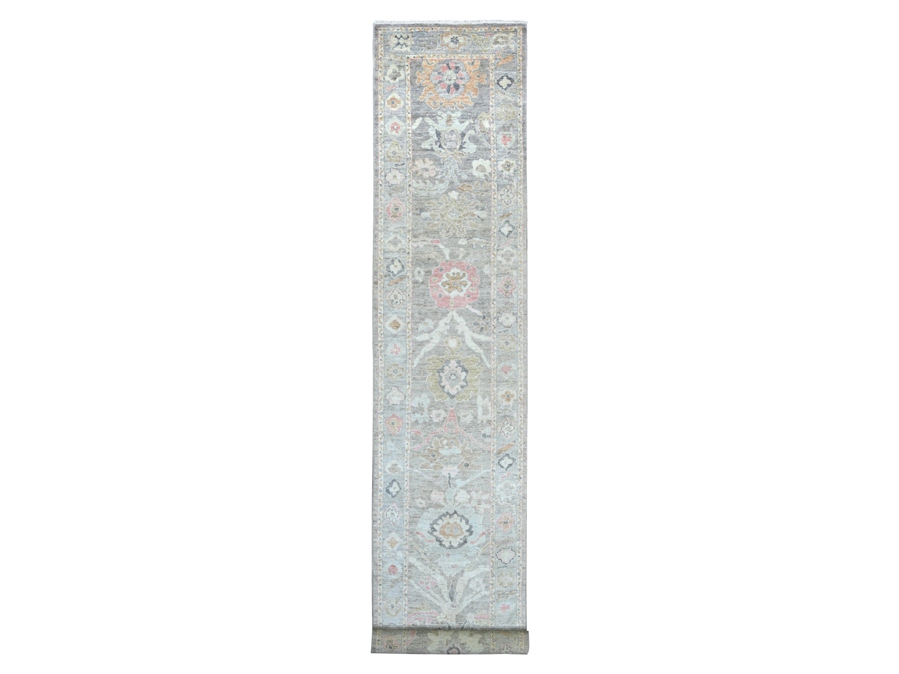 Brown 3'0" x 19'0" Oushak And Peshawar Hand knotted Wool Rug - Sku: O022027