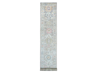 Brown 3'0" x 19'0" Oushak And Peshawar Hand knotted Wool Rug - Sku: O022027