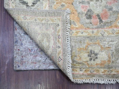 Brown 3'0" x 19'0" Oushak And Peshawar Hand knotted Wool Rug - Sku: O022027