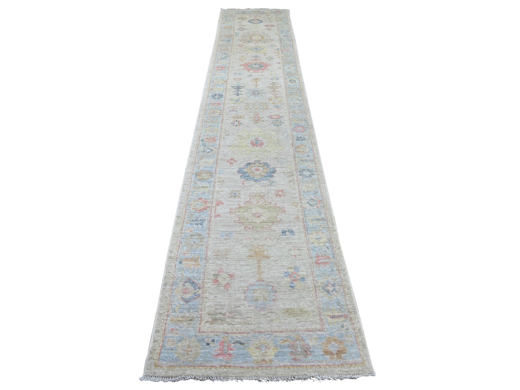 Oushak Oushak hand-knotted wool runner in Gray & Blue, 2'8" x 13'11" — SKU O022029