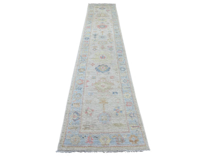 Oushak Oushak hand-knotted wool runner in Gray & Blue, 2'8" x 13'11" — SKU O022029