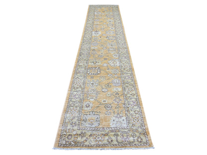 Brown 2'11" x 13'6" Oushak And Peshawar Hand knotted Wool Rug - Sku: O022030