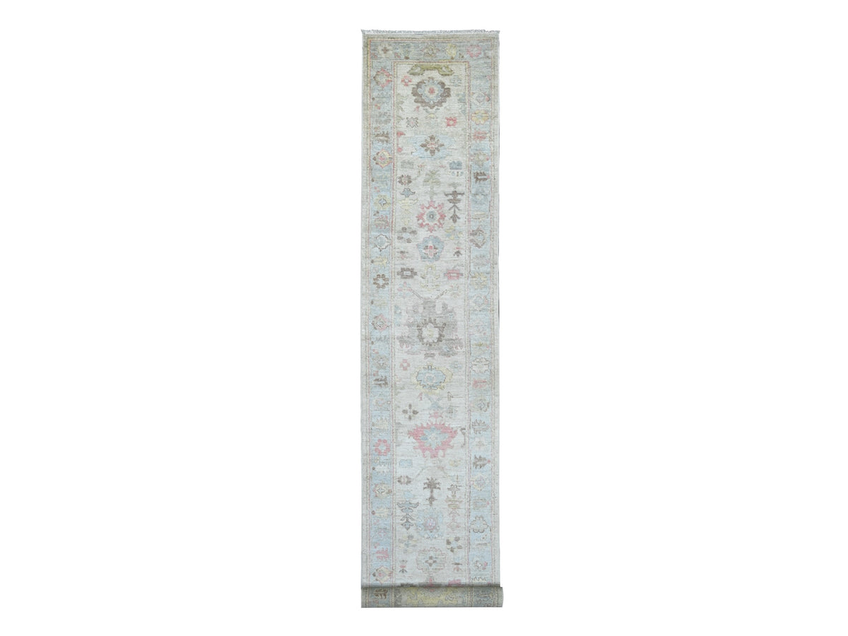 Oushak Oushak hand-knotted wool runner in Gray & Light Blue, 2'9" x 17'3" — SKU O022032