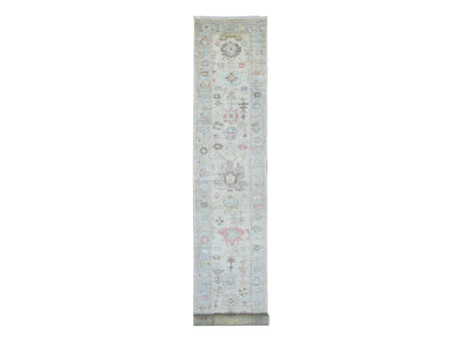 Oushak Oushak hand-knotted wool runner in Gray & Light Blue, 2'9" x 17'3" — SKU O022032